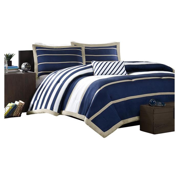 Twin / Twin XL Comforter Set in Navy White Khaki Stripes