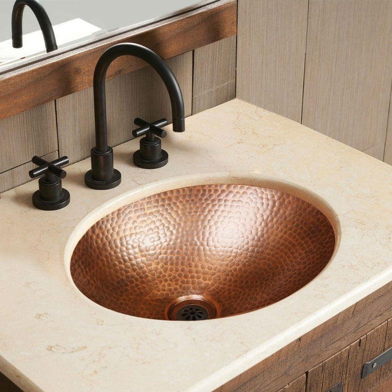 Hammered Copper Oval Bathroom Sink Vessel 17 x 13 inch