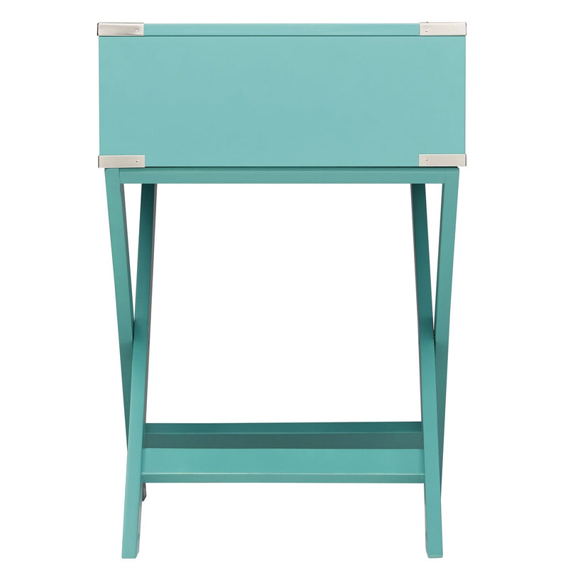 Marine Green Turquoise 1-Drawer Modern End Table Nightstand