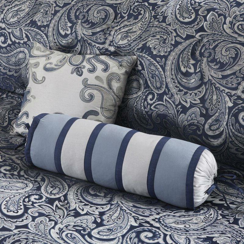 King size 12-piece Reversible Cotton Comforter Set in Navy Blue and White