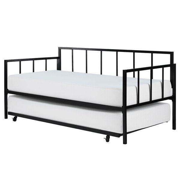 Twin size Heavy Duty Metal Daybed with Roll-Out Trundle Bed