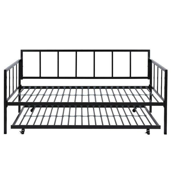 Twin size Heavy Duty Metal Daybed with Roll-Out Trundle Bed