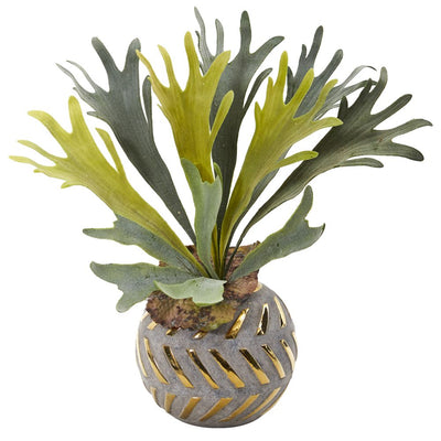 15” Staghorn Artificial Plant in Planter with Gold Trimming Default Title