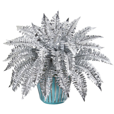 21” Metallic Silver Boston Fern Artificial Plant in Turquoise Planter with Silver Trimming Default Title