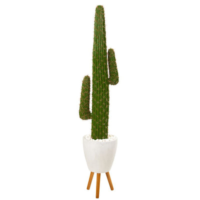 5.5’ Cactus Artificial Plant in White Planter with Stand Default Title