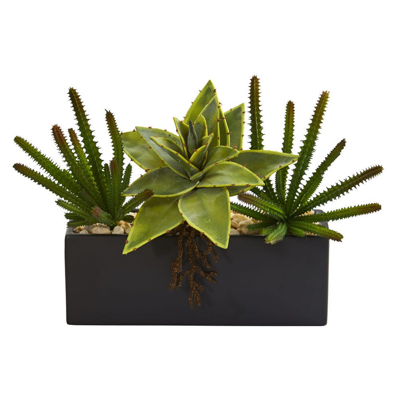 16” Mixed Succulent Artificial Plant in Black Planter Default Title