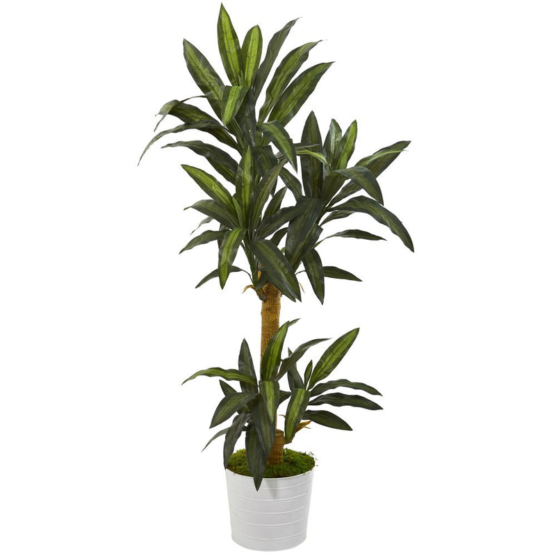 59” Yucca Artificial Plant in White Tin Planter Default Title