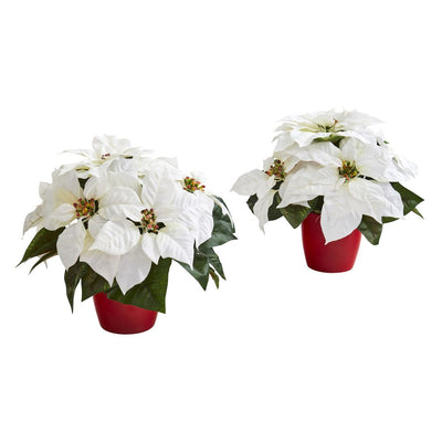 12” Poinsettia Artificial Plant in Red Planter (Set of 2) Default Title