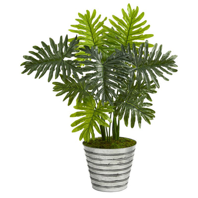 3.5’ Philodendron Artificial Plant in Decorative Tin Bucket (Real Touch) Default Title