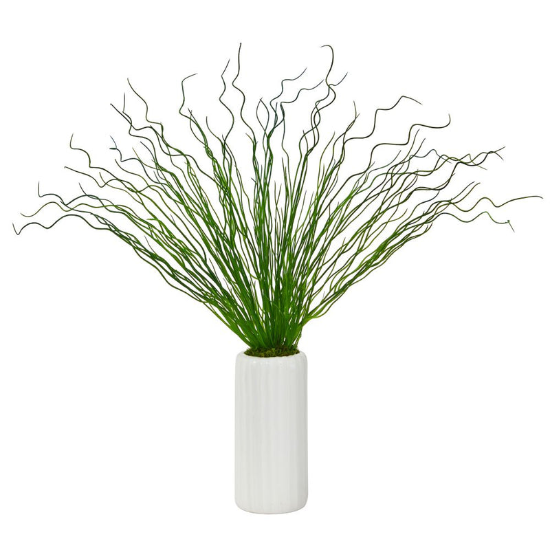 23” Curly Grass Artificial Plant in White Planter Default Title