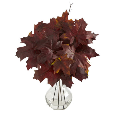 18” Autumn Maple Leaf Artificial Plant in Glass Planter Default Title