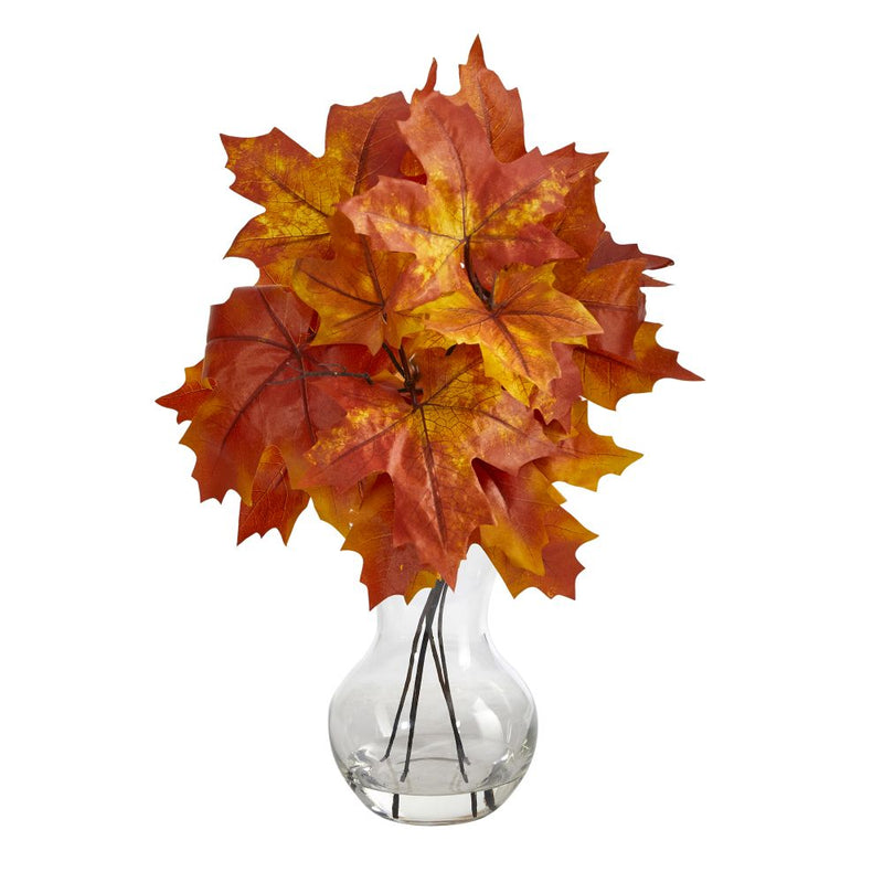 18” Autumn Maple Leaf Artificial Plant in Glass Planter Default Title