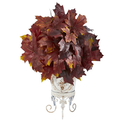 20” Autumn Maple Leaf Artificial Plant in Metal Planter Default Title