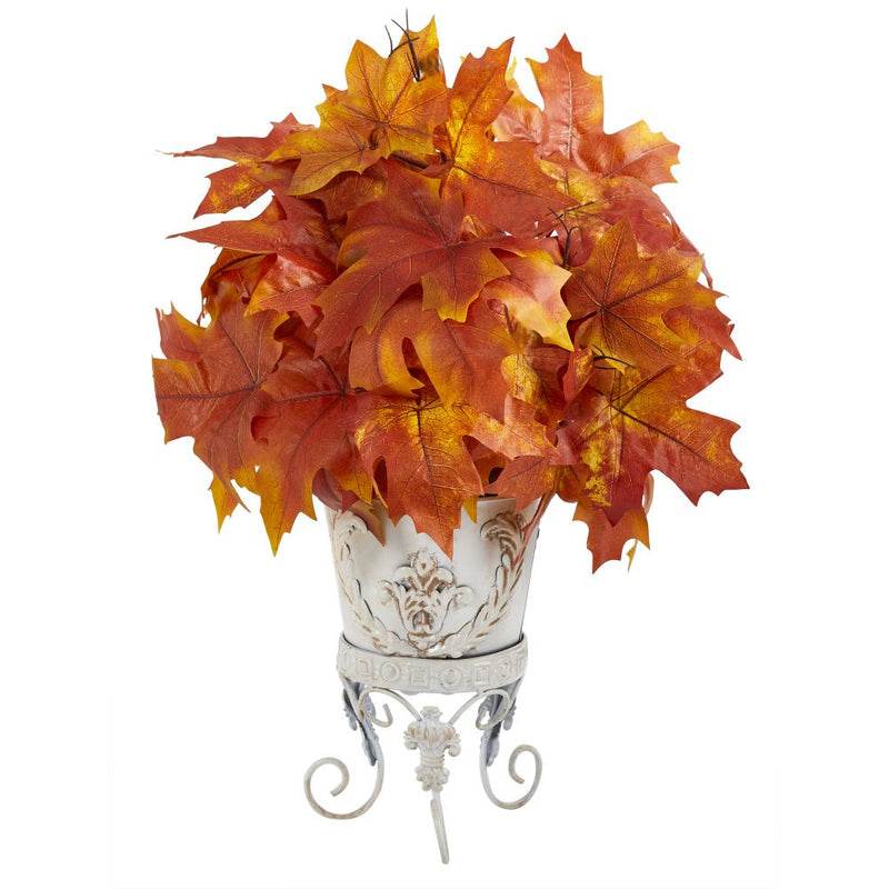 20” Autumn Maple Leaf Artificial Plant in Metal Planter Default Title