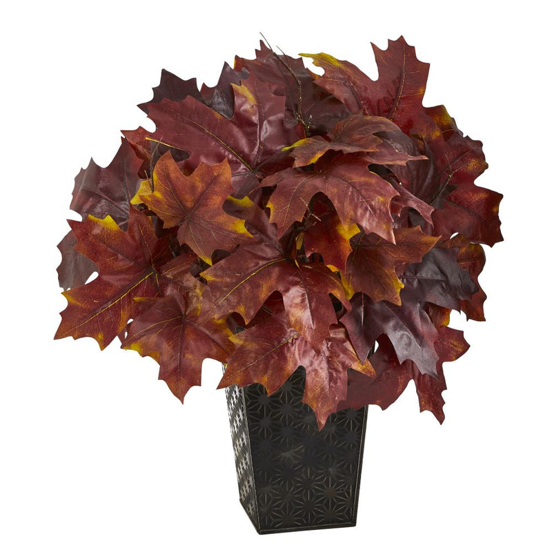 18” Autumn Maple Leaf Artificial Plant in Embossed Black Planter Default Title