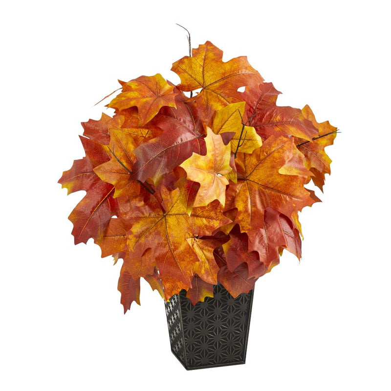 18” Autumn Maple Leaf Artificial Plant in Embossed Black Planter Default Title