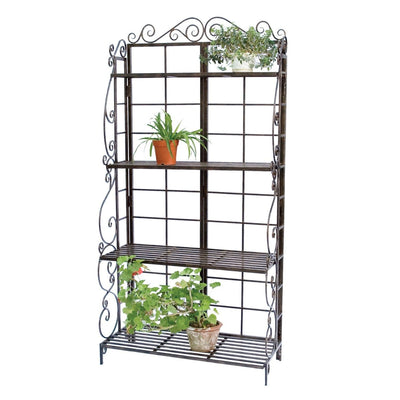 Sturdy Metal Bakers Rack Plant Stand in Brushed Bronze Black