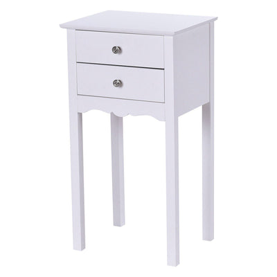 Elegant 2-Drawer End Table Nightstand Side Table in White Wood Finish