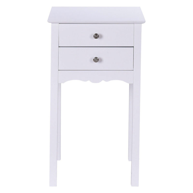 Elegant 2-Drawer End Table Nightstand Side Table in White Wood Finish