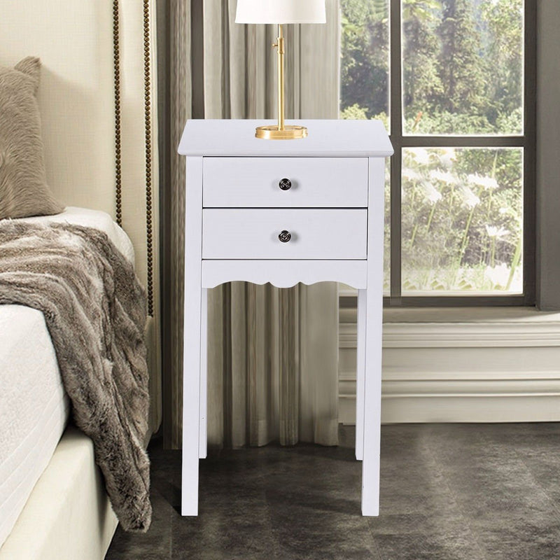 Elegant 2-Drawer End Table Nightstand Side Table in White Wood Finish