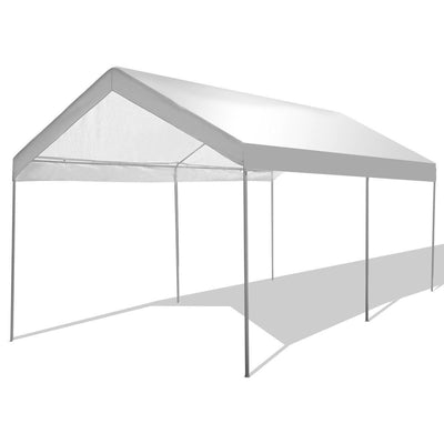 10 x 20 Ft Outdoor Steel Frame Gazebo Tent Car Canopy with White Poly Top