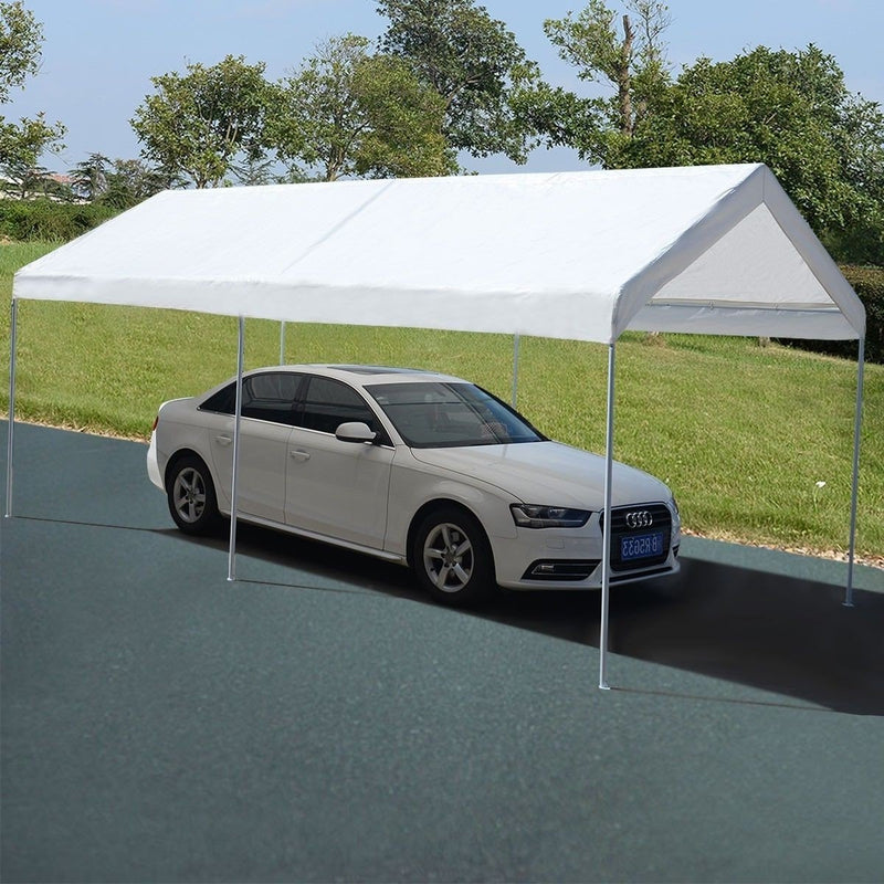 10 x 20 Ft Outdoor Steel Frame Gazebo Tent Car Canopy with White Poly Top