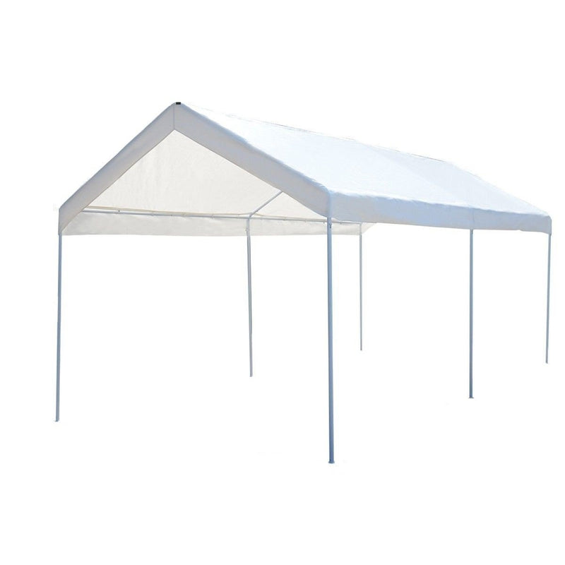 10 x 20 Ft Outdoor Steel Frame Gazebo Tent Car Canopy with White Poly Top