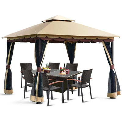 10 x 10 Ft Outdoor Gazebo with Taupe Brown Vented Canopy and Mesh Side Walls