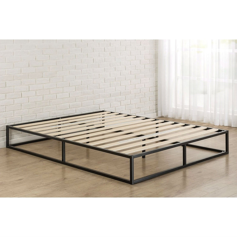 Queen size Modern 10-inch Low Profile Metal Platform Bed Frame with Wood Slats