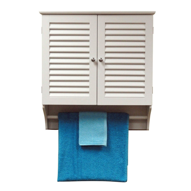 Wall Mounted Bathroom Cabinet with Shelves and Towel Bar in White