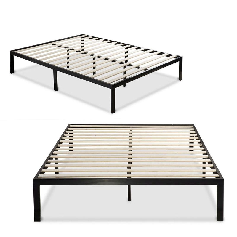 Twin size Black Metal Platform Bed Frame with Wood Slats