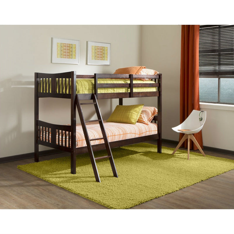 Twin over Twin Solid Wood Bunk Bed in Espresso Finish