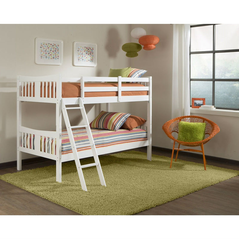 Twin over Twin size Solid Wood Bunk Bed Frame in White Finish