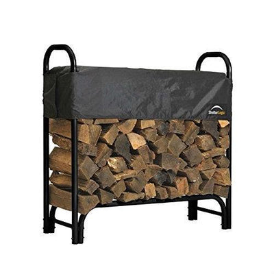 Outdoor Firewood Rack 4-Ft Steel Frame Wood Log Storage with Cover