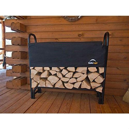 Outdoor Firewood Rack 4-Ft Steel Frame Wood Log Storage with Cover