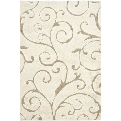 3'3 x 5'3 Shag Area Rug in Beige Off White with Scrolling Floral Pattern