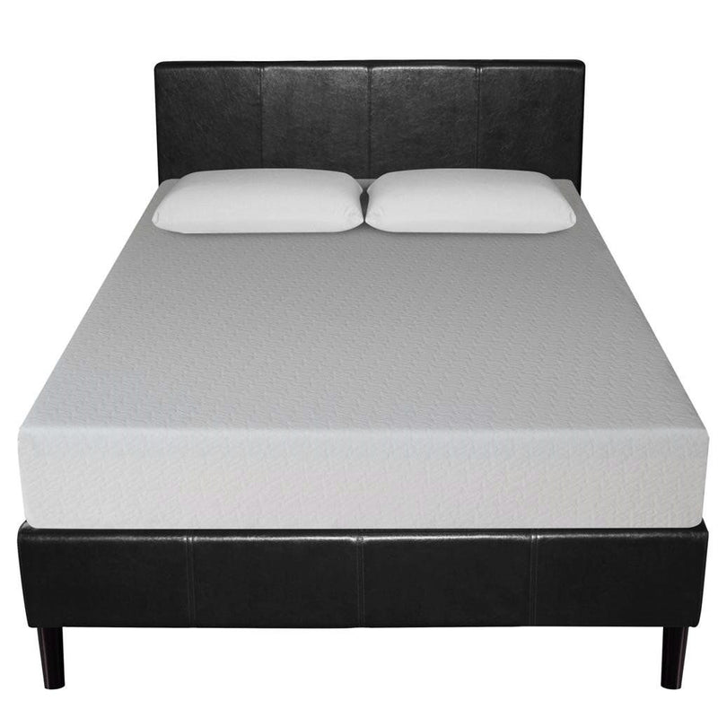 King size Faux Leather Platform Bed Frame with Headboard in Espresso