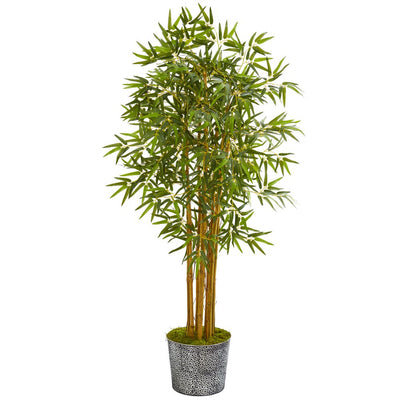 5’ Bamboo Artificial Tree in Black Embossed Tin Planter Default Title