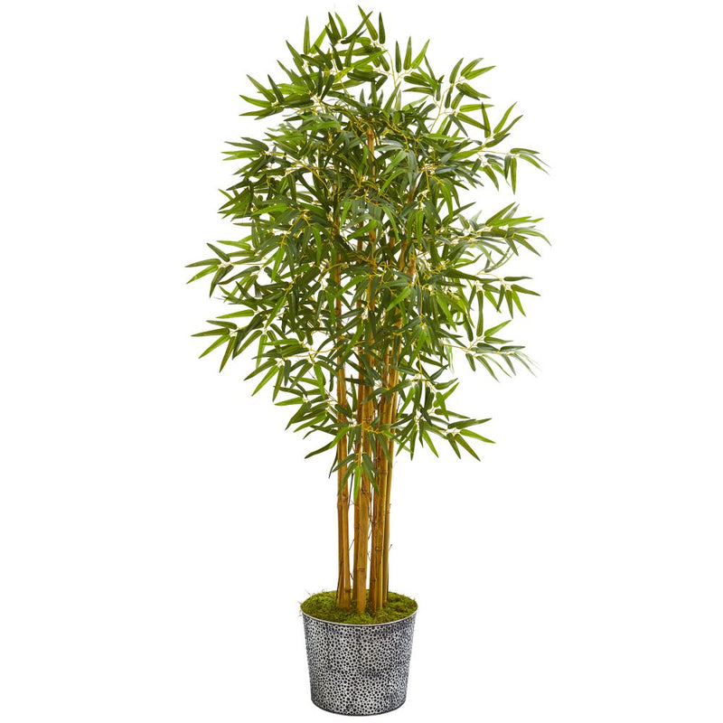 5’ Bamboo Artificial Tree in Black Embossed Tin Planter Default Title