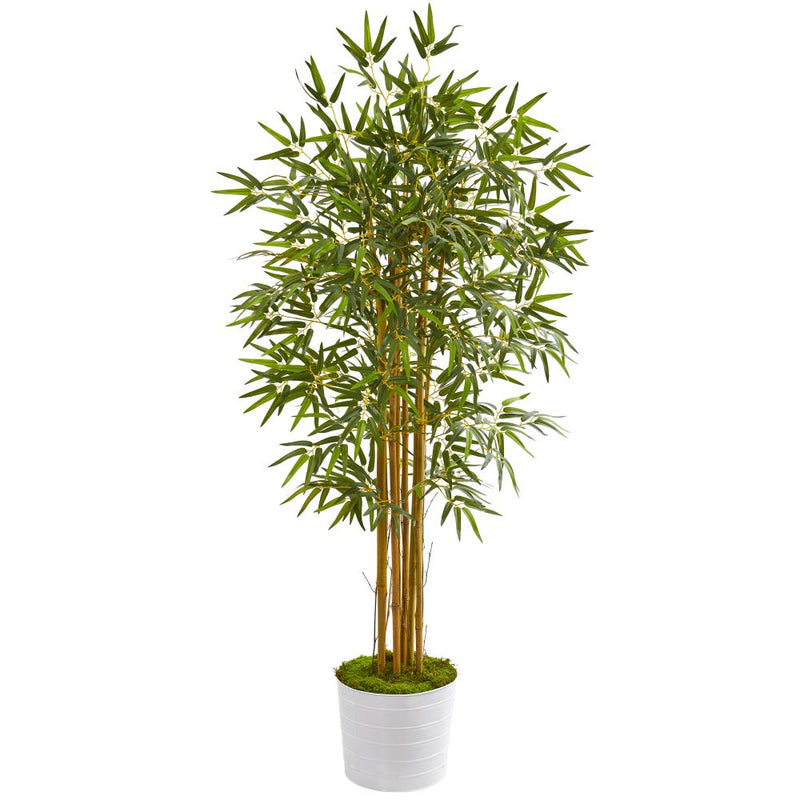 5’ Bamboo Artificial Tree in White Tin Planter Default Title