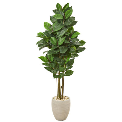 65” Rubber Leaf Artificial Tree in Sand Colored Planter Default Title