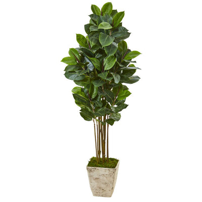 63” Rubber Leaf Artificial Tree in Country White Planter Default Title