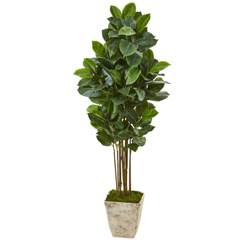 63” Rubber Leaf Artificial Tree in Country White Planter Default Title