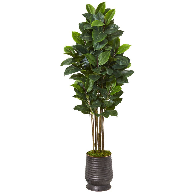 64” Rubber Leaf Artificial Tree in Ribbed Metal Planter Default Title