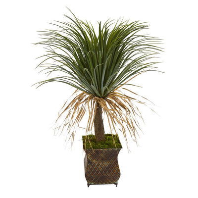 37” Pony Tail Palm Artificial Plant in Decorative Metal Planter Default Title