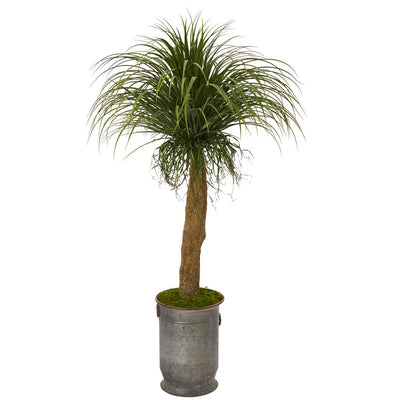 64” Pony Tail Palm Artificial Plant in Copper Trimmed Metal Planter Default Title