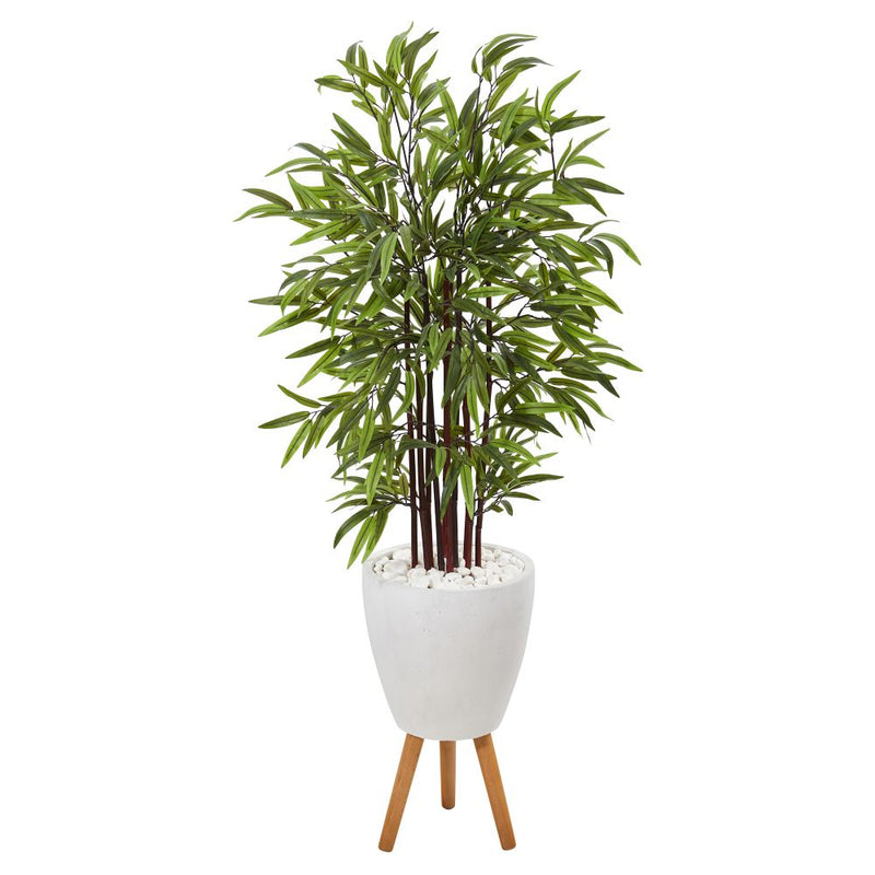 55” Bamboo Artificial Tree in White Planter with Stand Default Title