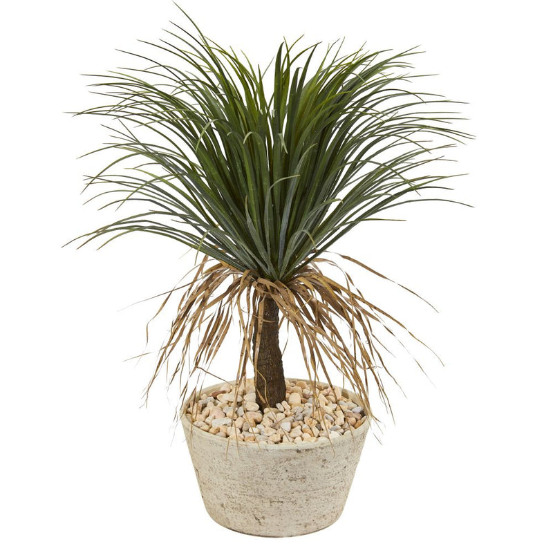 32” Pony Tail Palm Artificial Plant in White Planter Default Title