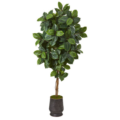 78” Rubber Leaf Artificial Tree in Ribbed Metal Planter Default Title