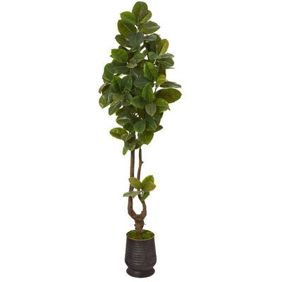 83” Rubber Leaf Artificial Tree in Ribbed Metal Planter (Real Touch) Default Title